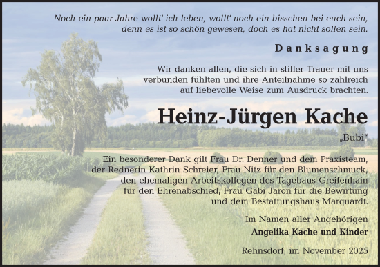 Traueranzeige von Heinz-Jürgen Kache von Lausitzer Rundschau