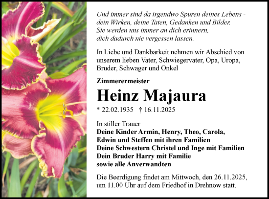 Traueranzeige von Heinz Majaura von Lausitzer Rundschau