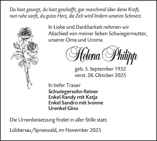 Traueranzeige von Helena Philipp von Lausitzer Rundschau
