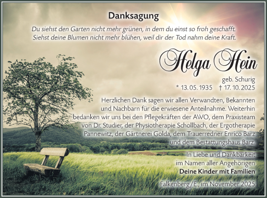 Traueranzeige von Helga Hein von Lausitzer Rundschau