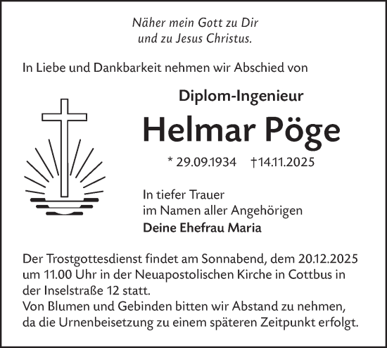 Traueranzeige von Helmar Pöge von Lausitzer Rundschau