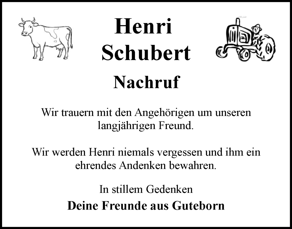  Traueranzeige für Henri Schubert vom 08.11.2025 aus Lausitzer Rundschau