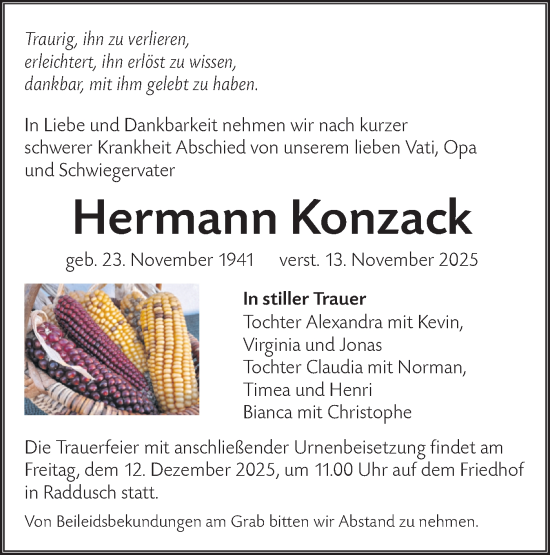 Traueranzeige von Hermann Konzack von Lausitzer Rundschau