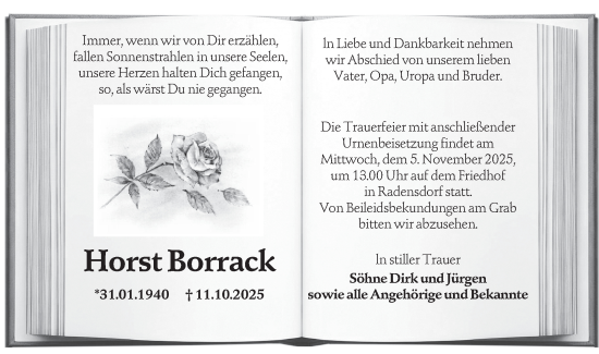 Traueranzeige von Horst Borrack von Lausitzer Rundschau