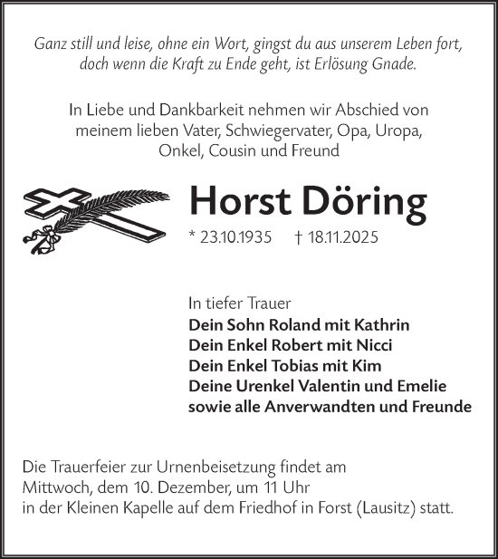 Traueranzeige von Horst Döring von Lausitzer Rundschau