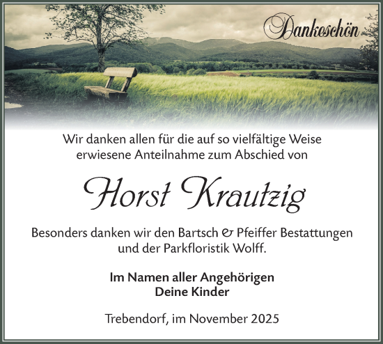 Traueranzeige von Horst Krautzig von Lausitzer Rundschau