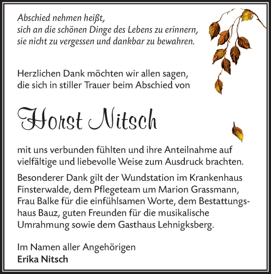 Traueranzeige von Horst Nitsch von Lausitzer Rundschau
