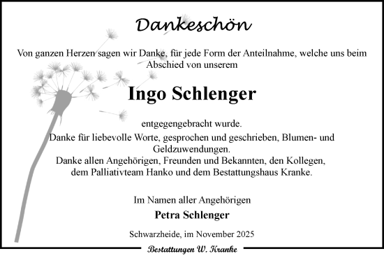 Traueranzeige von Ingo Schlenger von Lausitzer Rundschau