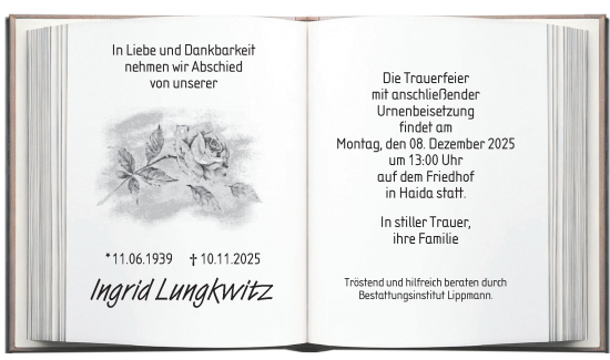 Traueranzeige von Ingrid Lungkwitz von Lausitzer Rundschau