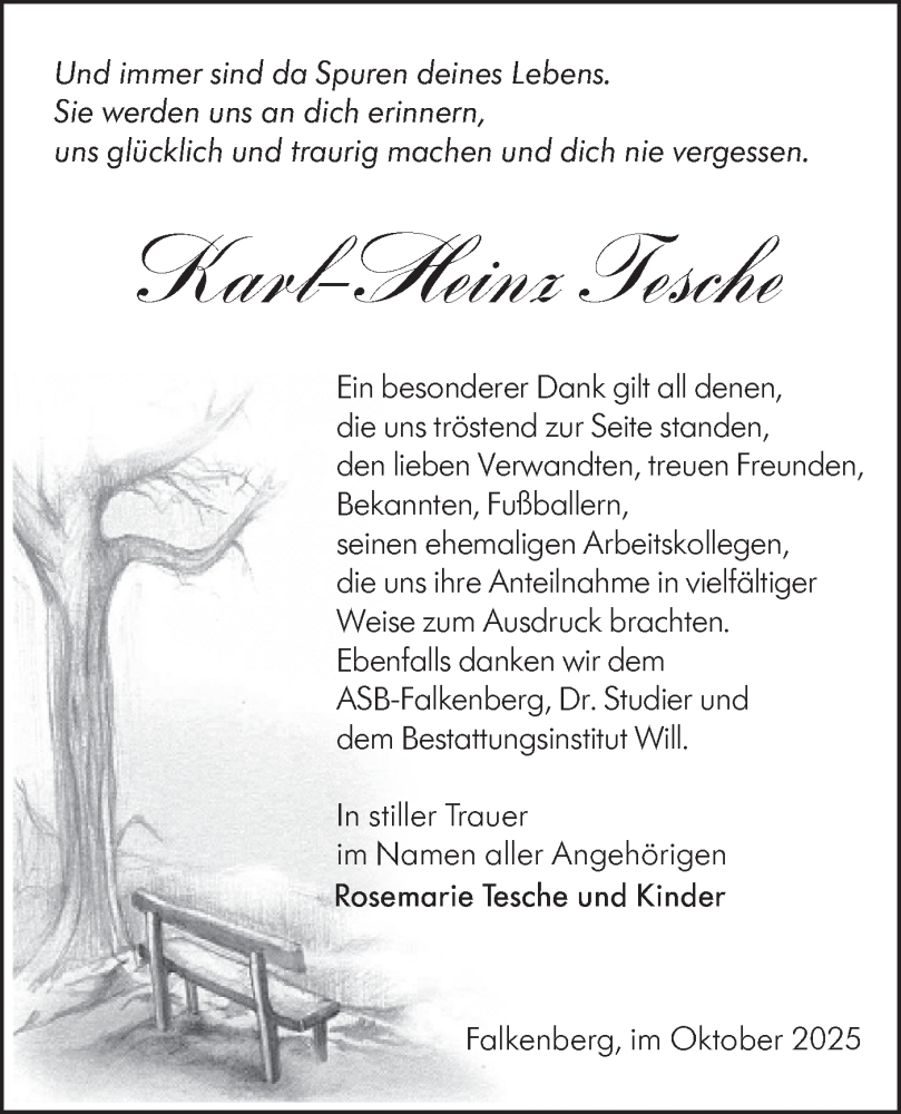  Traueranzeige für Karl-Heinz Tesche vom 01.11.2025 aus Lausitzer Rundschau
