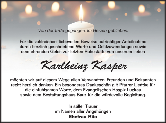 Traueranzeige von Karlheinz Kasper von Lausitzer Rundschau