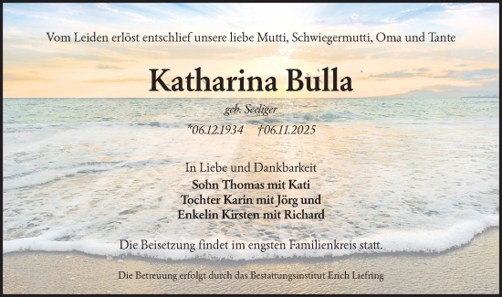 Traueranzeige von Katharina Bulla von Lausitzer Rundschau