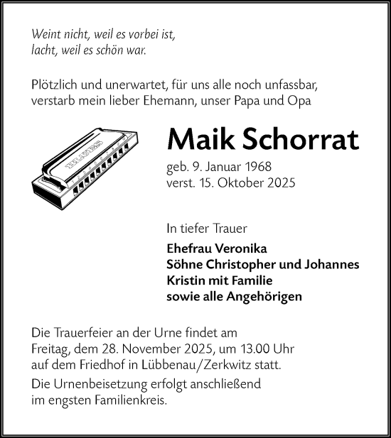 Traueranzeige von Maik Schorrat von Lausitzer Rundschau