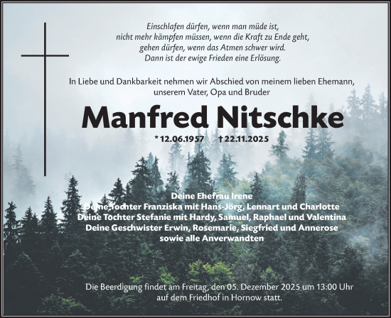 Traueranzeige von Manfred Nitschke von Lausitzer Rundschau