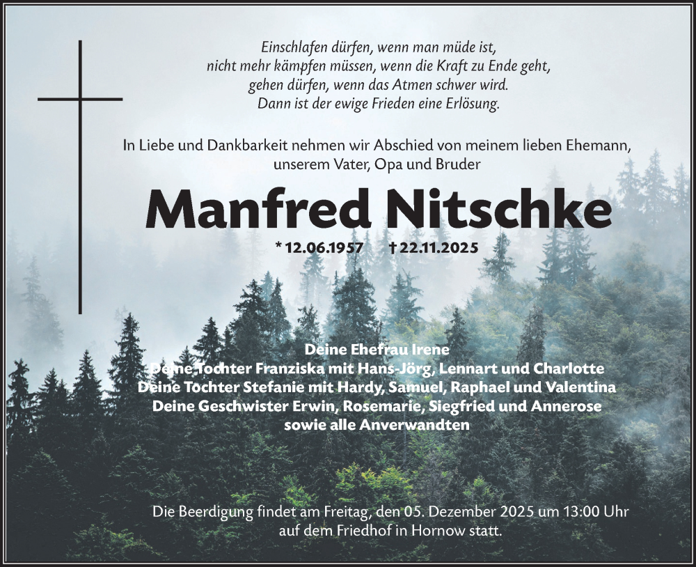  Traueranzeige für Manfred Nitschke vom 29.11.2025 aus Lausitzer Rundschau