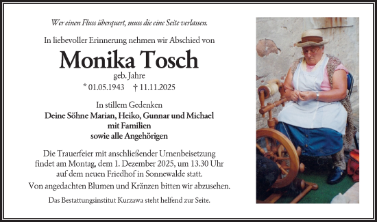 Traueranzeige von Monika Tosch von Lausitzer Rundschau
