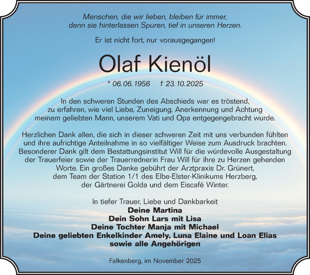  Traueranzeige für Olaf Kienöl vom 29.11.2025 aus Lausitzer Rundschau