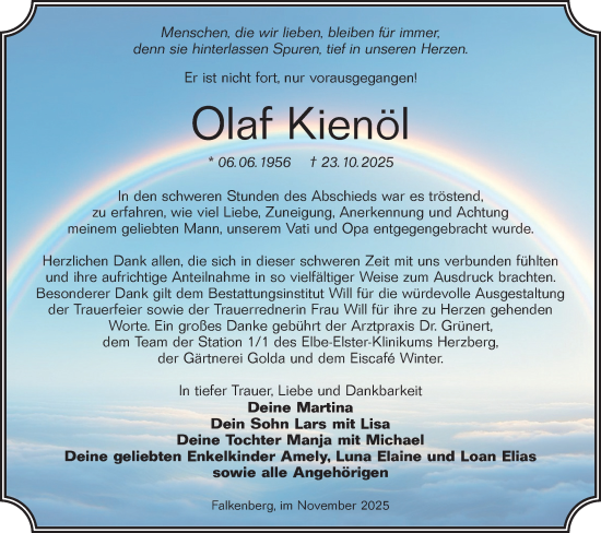 Traueranzeige von Olaf Kienöl von Lausitzer Rundschau