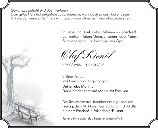 Traueranzeige von Olaf Kienöl von Lausitzer Rundschau