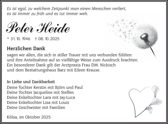 Traueranzeige von Peter Heide von Lausitzer Rundschau