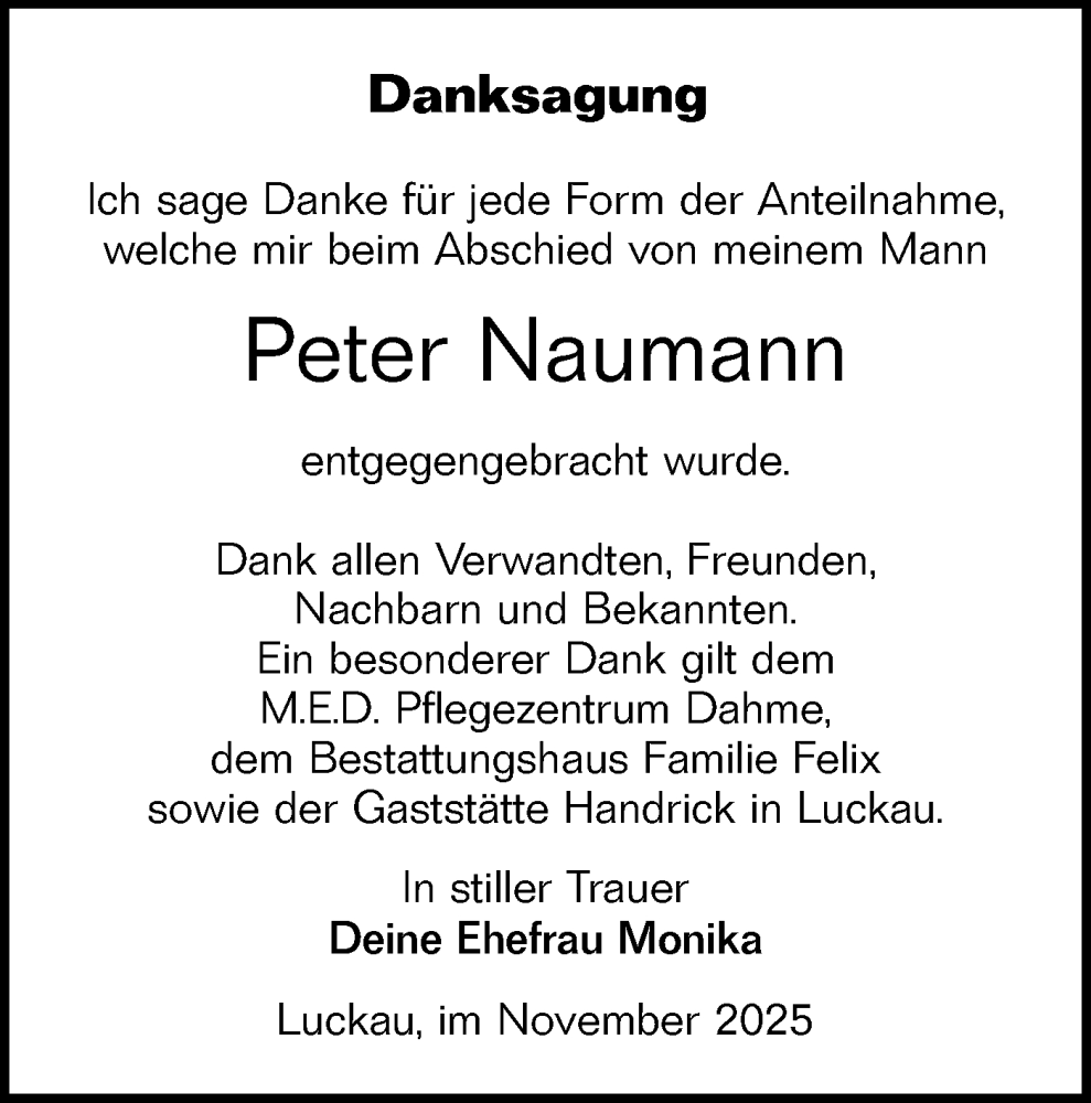 Traueranzeige für Peter Naumann vom 22.11.2025 aus Lausitzer Rundschau