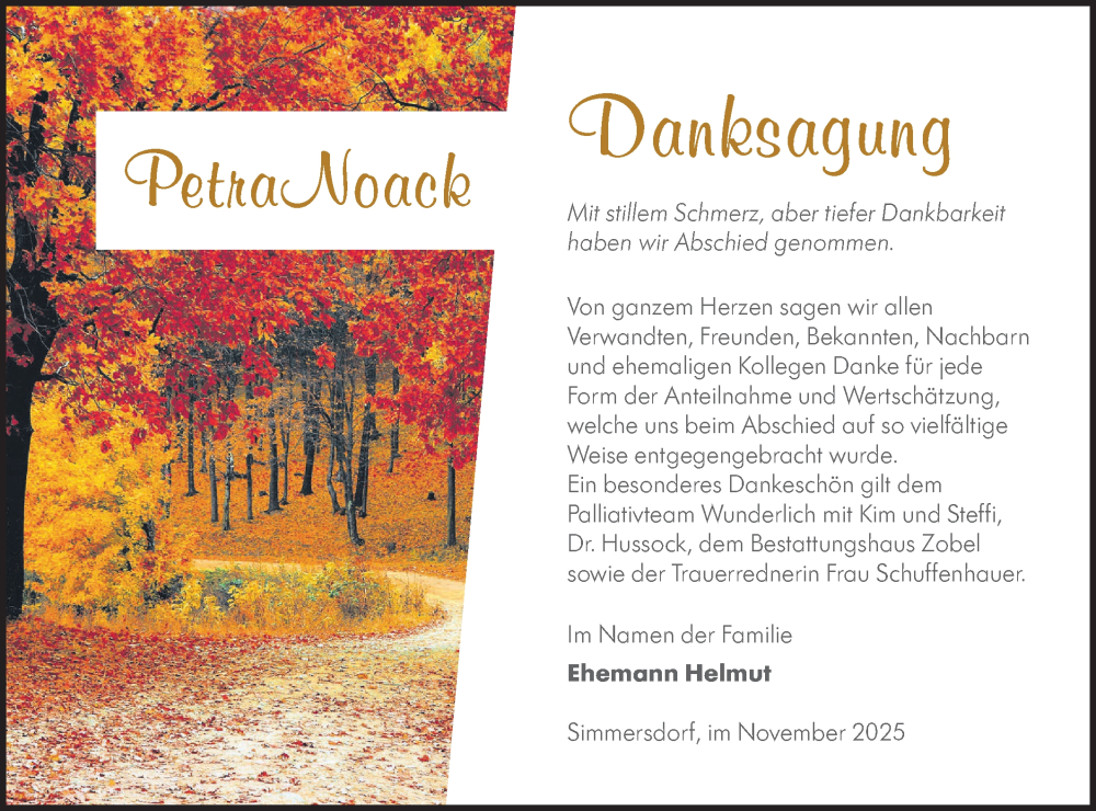  Traueranzeige für Petra Noack vom 08.11.2025 aus Lausitzer Rundschau