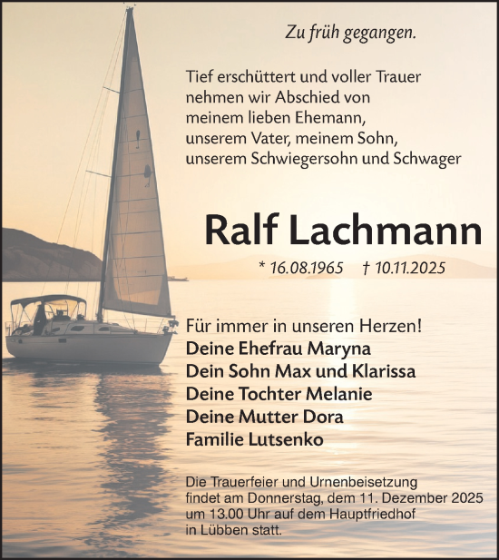 Traueranzeige von Ralf Lachmann von Lausitzer Rundschau