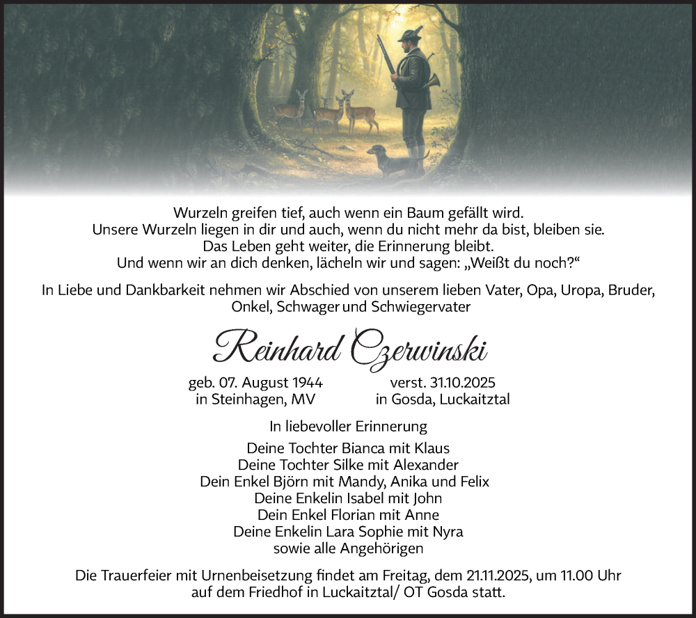  Traueranzeige für Reinhard Czerwinski vom 15.11.2025 aus Ausg. LR Spreewald RS
