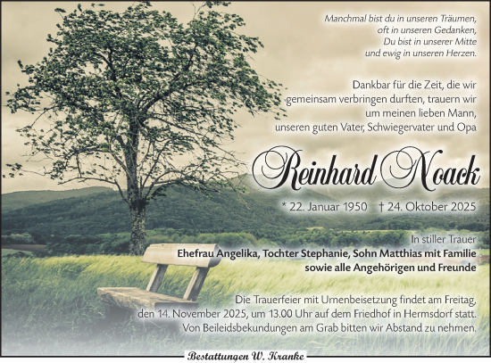 Traueranzeige von Reinhard Noack von Lausitzer Rundschau
