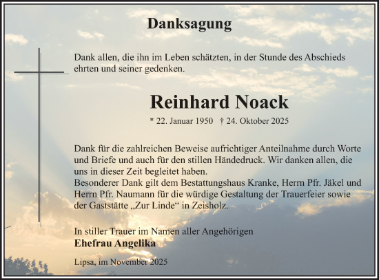 Traueranzeige von Reinhard Noack von Lausitzer Rundschau
