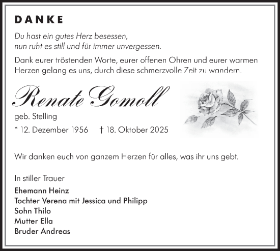 Traueranzeige von Renate Gomoll von Lausitzer Rundschau