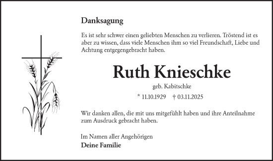 Traueranzeige von Ruth Knieschke von Lausitzer Rundschau