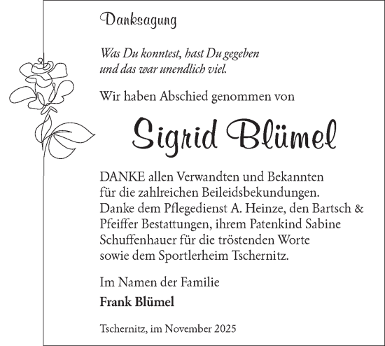 Traueranzeige von Sigrid Blümel von Lausitzer Rundschau