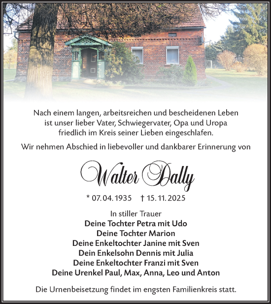 Traueranzeige von Walter Dally von Lausitzer Rundschau