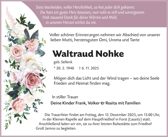 Traueranzeige von Waltraud Nohke von Lausitzer Rundschau