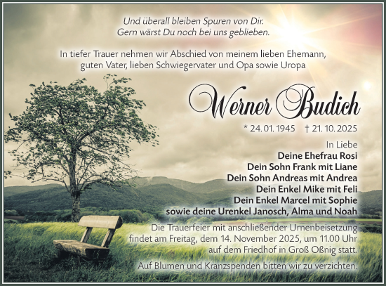 Traueranzeige von Werner Budich von Lausitzer Rundschau