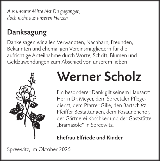 Traueranzeige von Werner Scholz von Lausitzer Rundschau