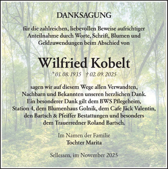 Traueranzeige von Wilfried Kobelt von Lausitzer Rundschau