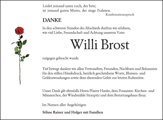 Traueranzeige von Willi Brost von Lausitzer Rundschau