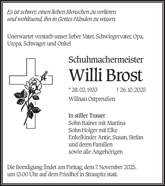 Traueranzeige von Willi Brost von Lausitzer Rundschau