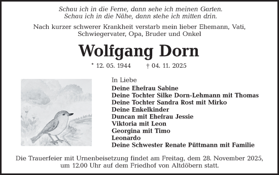 Traueranzeige von Wolfgang Dorn von Lausitzer Rundschau