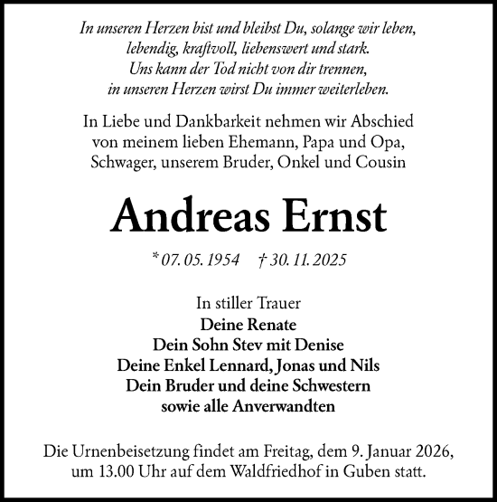 Traueranzeige von Andreas Ernst von Lausitzer Rundschau