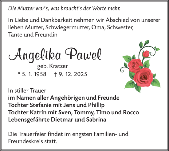 Traueranzeige von Angelika Pawel von Lausitzer Rundschau