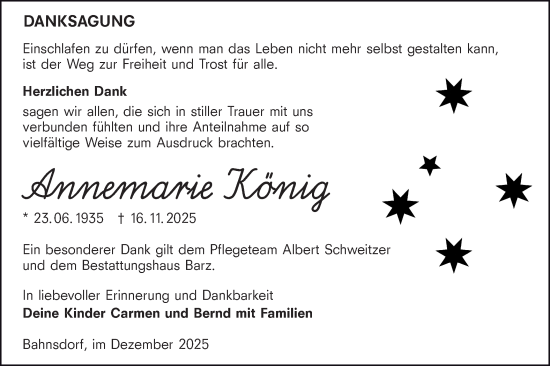 Traueranzeige von Annemarie König von Lausitzer Rundschau