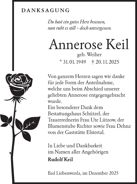 Traueranzeige von Annerose Keil von Lausitzer Rundschau