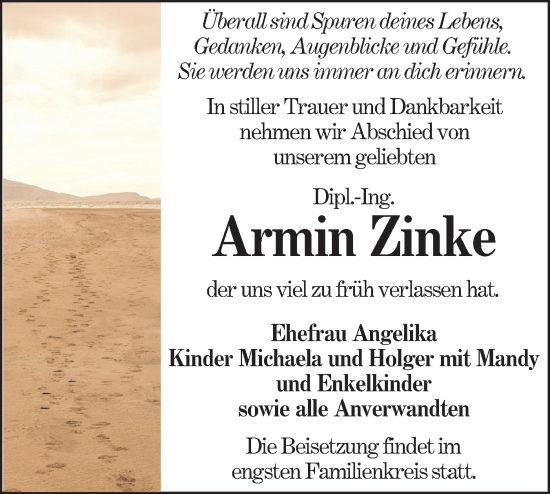 Traueranzeige von Armin Zinke von Lausitzer Rundschau