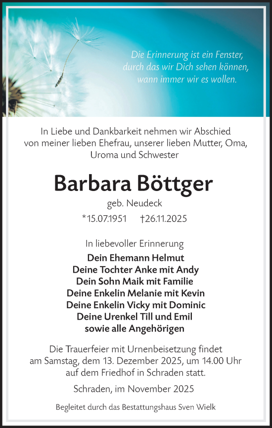 Traueranzeige von Barbara Böttger von Lausitzer Rundschau