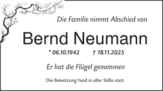 Traueranzeige von Bernd Neumann von Lausitzer Rundschau