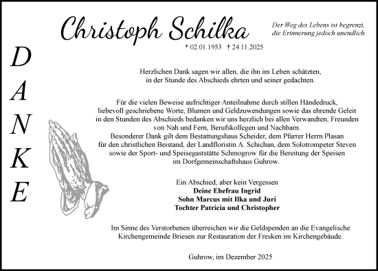 Traueranzeige von Christoph Schilka von Lausitzer Rundschau