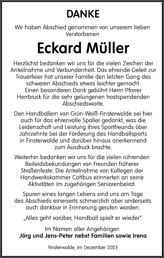Traueranzeige von Eckard Müller von Lausitzer Rundschau